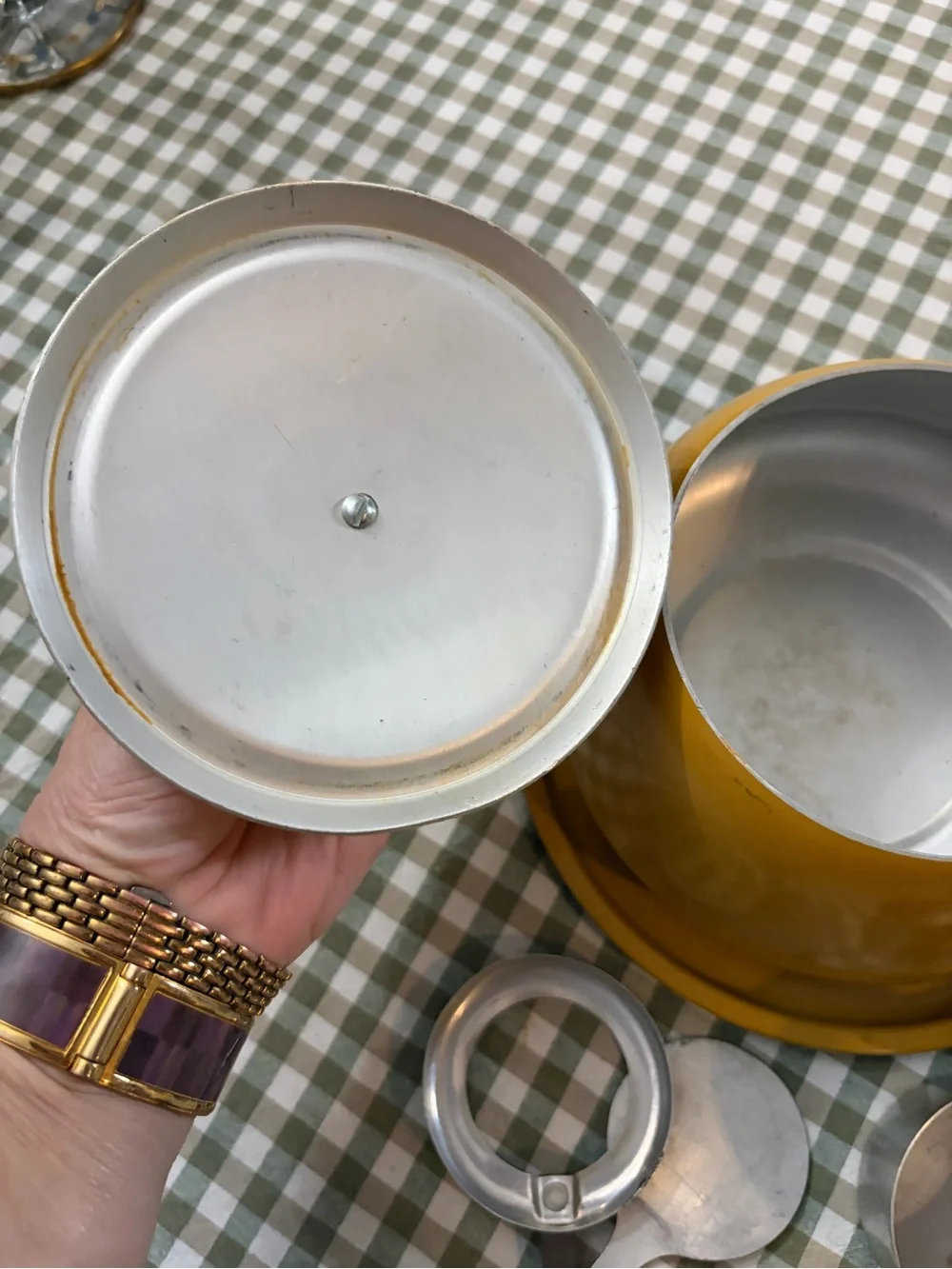 Vintage Yellow Enamel Fondue Pot with lid